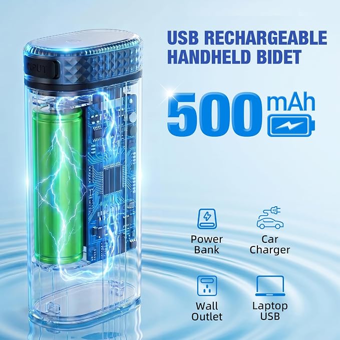 Portable Bidet for Travel, Rechargeable Travel Bidet with LED Display | 3 Water Flow Modes, 180° Adjustable Nozzle, IPX7 Waterproof, USB-C Personal Hygiene Device for Women, Men & Babies