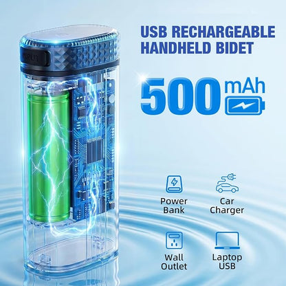 Portable Bidet for Travel, Rechargeable Travel Bidet with LED Display | 3 Water Flow Modes, 180° Adjustable Nozzle, IPX7 Waterproof, USB-C Personal Hygiene Device for Women, Men & Babies