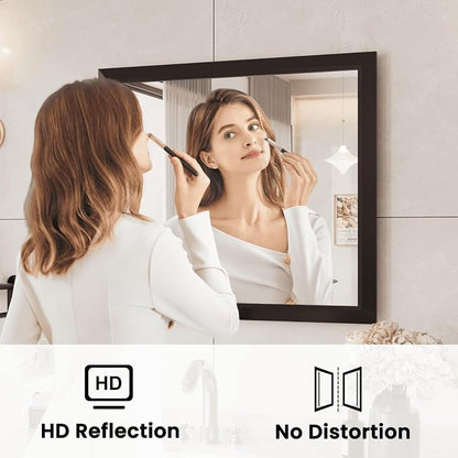 Bathroom Mirror Black, 30x36 Inch | Thick Metal Framed, HD Reflection, Anti-Rust, Hang Horizontally/Vertically, Suitable for Vanity, Bedroom, Bathroom, Entryway