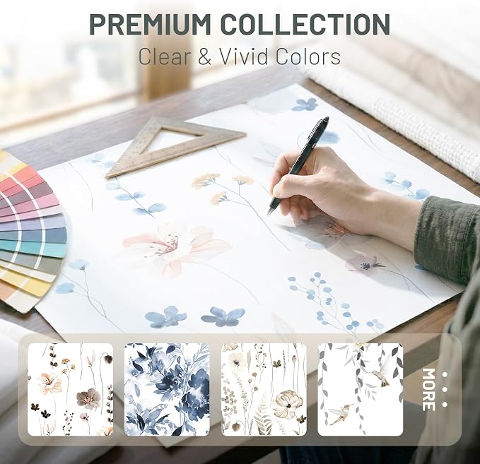 No Hook Floral Shower Curtain with Liner, Blue Beige, 71x74 | Snap in Liner, 3 in 1, Water Repellent, Easy Install, Machine Washable, Hotel Style for Bathroom, Watercolor Pattern