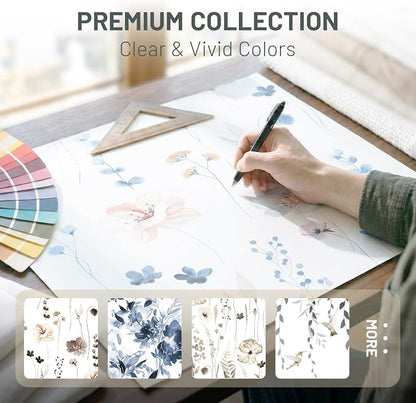 No Hook Floral Shower Curtain with Liner, Blue Beige, 71x74 | Snap in Liner, 3 in 1, Water Repellent, Easy Install, Machine Washable, Hotel Style for Bathroom, Watercolor Pattern