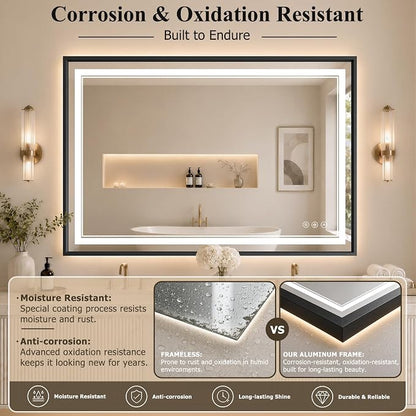 36"x48" LED Bathroom Mirror with Lights, Backlit + Front Lit, Anti-Fog | Lighted Bathroom Mirror with One-Piece Aluminum Alloy Frame, HD Shatterproof Tempered Glass, Dimmable, Memory Function