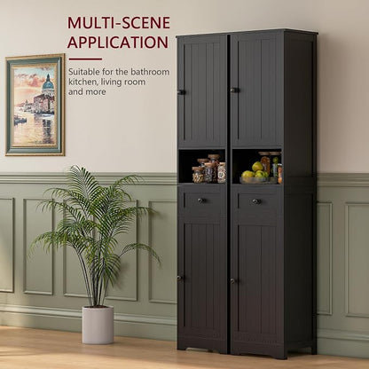 Tall Bathroom Cabinet,Storage Cabinet with 5 Shelves & 1 Drawer, with Adjustable Shelve, for Bathroom, Kitchen, Entryway, Living Room (Black)