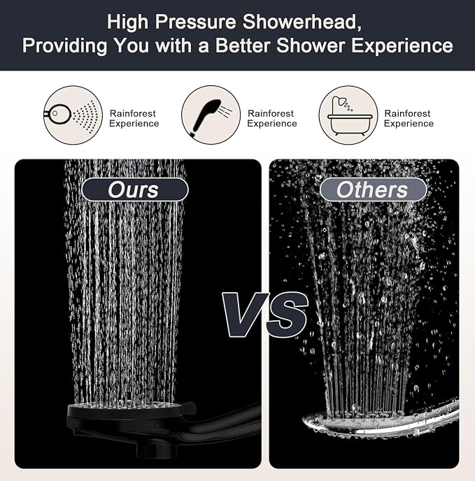 Black Filter Magnetic Shower Head with Handheld | High Pressure 9 setting Handheld Shower Head,Magnetic Bracket,59 Inches Stainless Steel Shower Hose,Filter Element