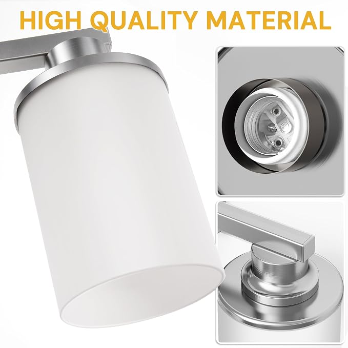 L LOHAS LED 3-Light Bathroom Vanity Light, Brushed Nickel | Milky White Frosted Glass Shades; Wall Sconce Over Mirror for Bedrooms; ETL Listed