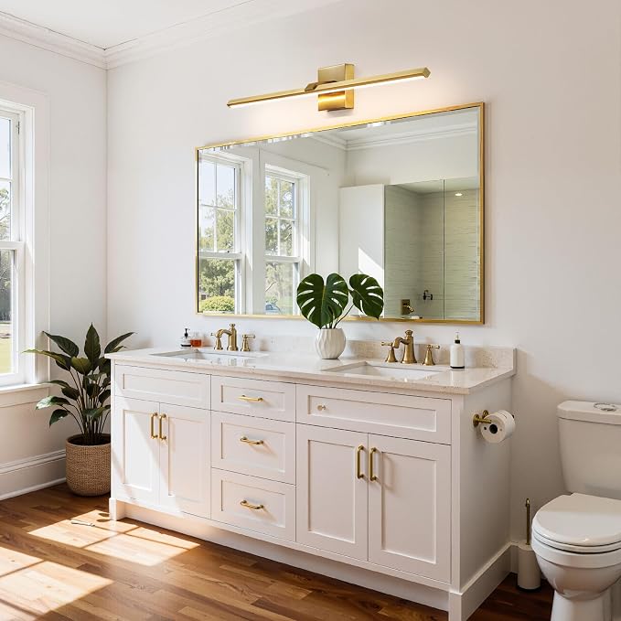Gold Modern Bathroom Vanity Light 32 Inch 24W Dimmable 5CCT LED Bathroom Lighting Fixtures Over Mirror Brushed Gold Bar Vanity Lights for Bathroom Mirror Cabinets Bedroom