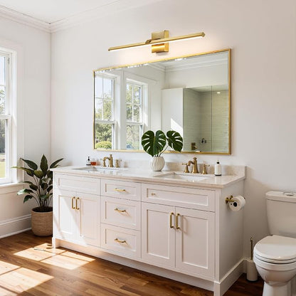 Gold Modern Bathroom Vanity Light 32 Inch 24W Dimmable 5CCT LED Bathroom Lighting Fixtures Over Mirror Brushed Gold Bar Vanity Lights for Bathroom Mirror Cabinets Bedroom