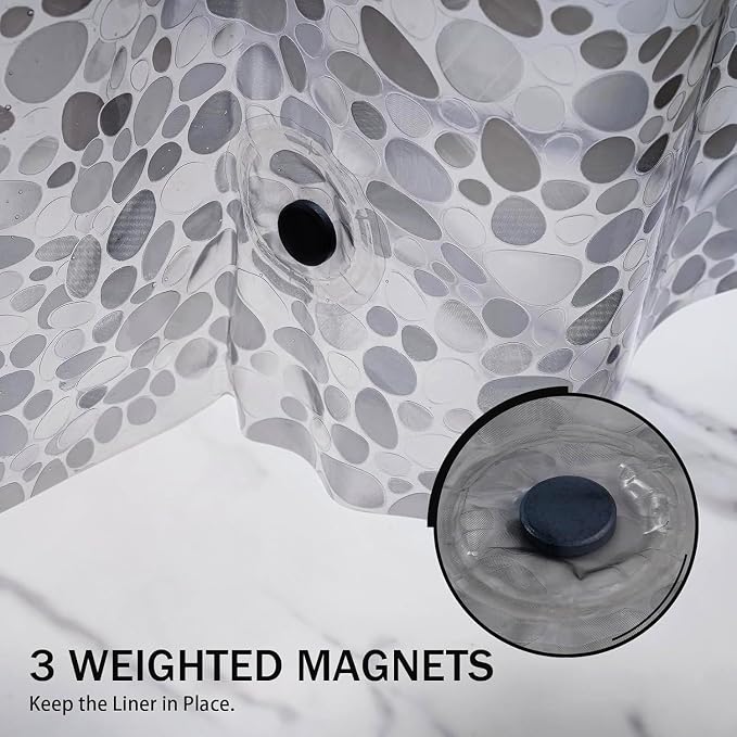 Shower Curtain Liner, 100% Waterproof Eva Shower Curtains with 3 Duty Heavy Bottom Magnets and 12 Rust Proof Grommets, 72x72 Weighted Shower Liner for Shower Stall, Bathtubs