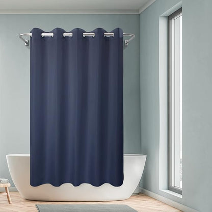 River Dream No Hook Hotel Cloth Shower Curtain Navy Blue, Standard Size | Waterproof Microfiber, Bottom Magnets, Soft Washable Fabric Shower Curtain or Liner, 71W x 74H