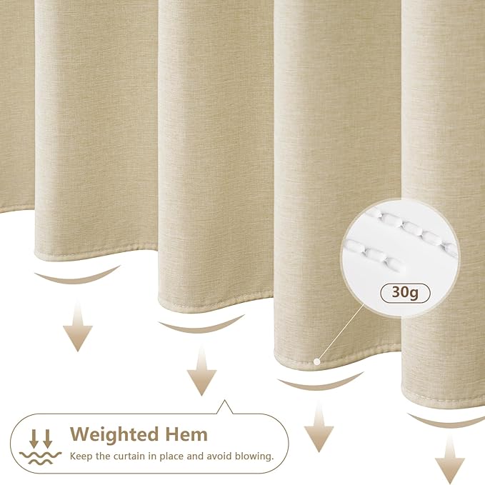 72 x 84 Inch Extra Long Beige Fabric Shower Curtain Heavyweight, Faux Linen Polyester Shower Curtain Long Water-Resistant, Cream Shower Curtains Washable for Tall Bathroom