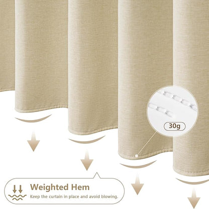 Natural Linen Look Shower Curtain Beige Extra Tall 72 x 96 Inch, Heavy Duty Faux Linen Fabric Shower Curtain Long Water-Resistant, Washable Cream Shower Curtains for Bathroom