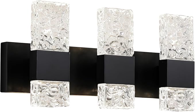 Modern Bathroom Lights - Bathroom Light Fixtures Over Mirror 30W Dimmable Crystal Wall sconces 3 Lights Black Brushed Hardwired Wall Lights 4000K LED Bathroom Vanity Light Fixtures