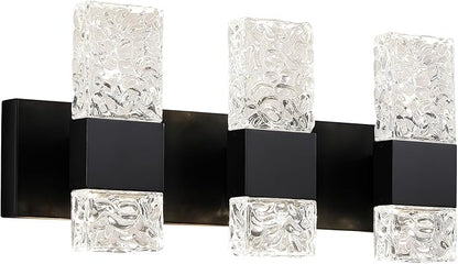 Modern Bathroom Lights - Bathroom Light Fixtures Over Mirror 30W Dimmable Crystal Wall sconces 3 Lights Black Brushed Hardwired Wall Lights 4000K LED Bathroom Vanity Light Fixtures