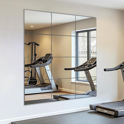 VASUHOME Home Gym Mirrors 12 Inch x 12PCS, HD Glass Wall Mounted Mirror Tiles for Home Gym, Bedroom, Living Room, Door, Closet