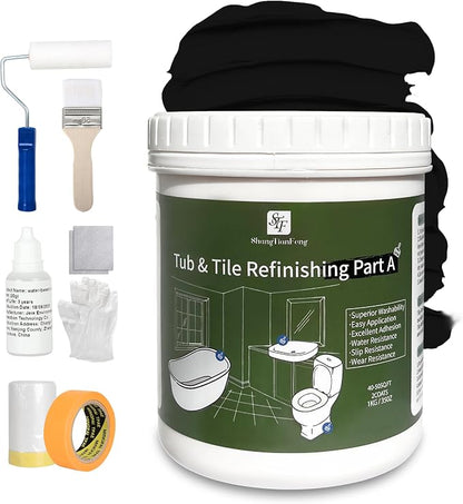 Black Ceramic Tub and Tile Refinishing Kit - Bathtub, Bathroom Wall, Countertop, Sink Paint - Easy to Use, Waterproof, Low Odor, No Toxic (32 FL Oz White 50-60 sq.ft)