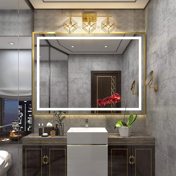 Bathroom Vanity Light with 3 Bulbs Bathroom Light Fixtures Over Mirror with 3 Rotatable Cube Shades Modern Wall Mounted Brushed Brass Gold