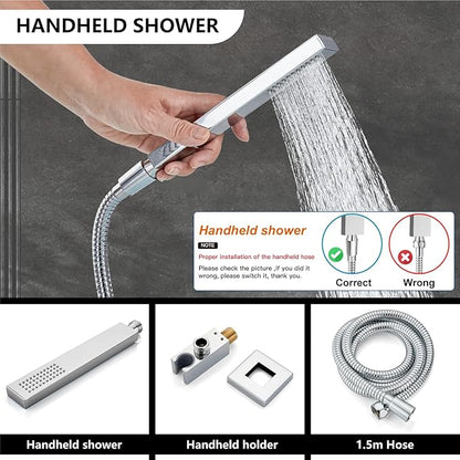 Midanya Shower Faucet Set,Wall Mount Shower System with Square Rain Shower Head and Hand Sprayer, Rough-in Valve Body and Trim Kit Included,10 Inch,Polish Chrome