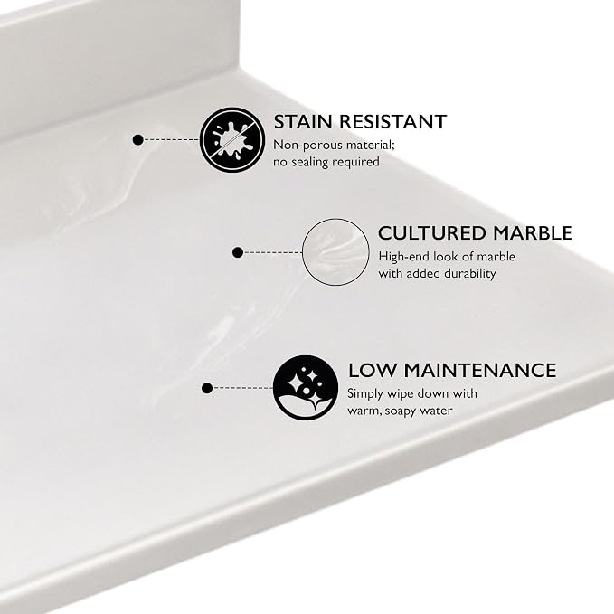 Design House Single Sink Vanity Top, 61", Ivory | With Backsplash, , Countertop, Classic, Cultured Marble, Bath, 597419
