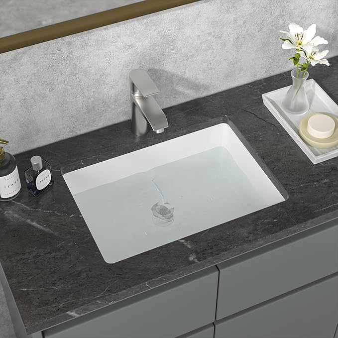 Sarlai Bathroom Sink Undermount Rectangular - 20"x14" Pure White Rectrangle Undermount Sink Porcelain Ceramic Lavatory Vanity Bathroom Sink