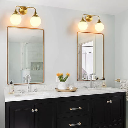 Bathroom Vanity Light Fixtures: 2-Light Mid Century Farmhouse Bathroom Lighting Fixtures Over Mirror - Brushed Gold Wall Sconce with Frosted Globe Glass for Hallway Restroom