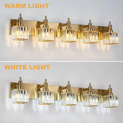 Gold Bathroom Vanity Lights, 5 Lights Crystal Bathroom Lighting Fixtures Over Mirror Modern Gold Crystal Wall Light