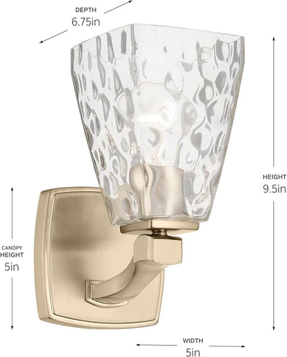 Kichler Marant 5" 1-Light Wall Sconce with Clear Water Glass in Champagne Bronze, for Bathroom, Powder Room and Hallway, (5" W x 9.5" H), 55214CPZWTR