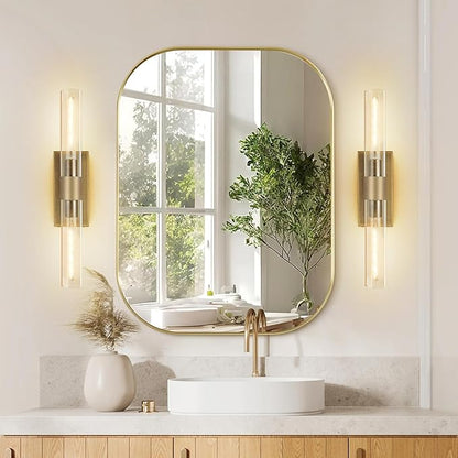 Wall Sconces, 22.8" Gold Bathroom Sconces Wall Lighting with Clear Glass, Modern Sconces Wall Decor Brass Light Fixtures for Bathroom Mirror Living Room Hallway Bedroom