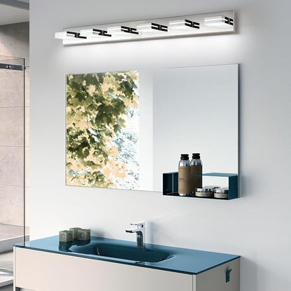 SineRise LED Modern Bathroom Vanity Light Fixtures, Modern Acrylic Bathroom Wall Lighting Fixtures Over Mirror, 6-Light, 48-Inch, Chrome, White