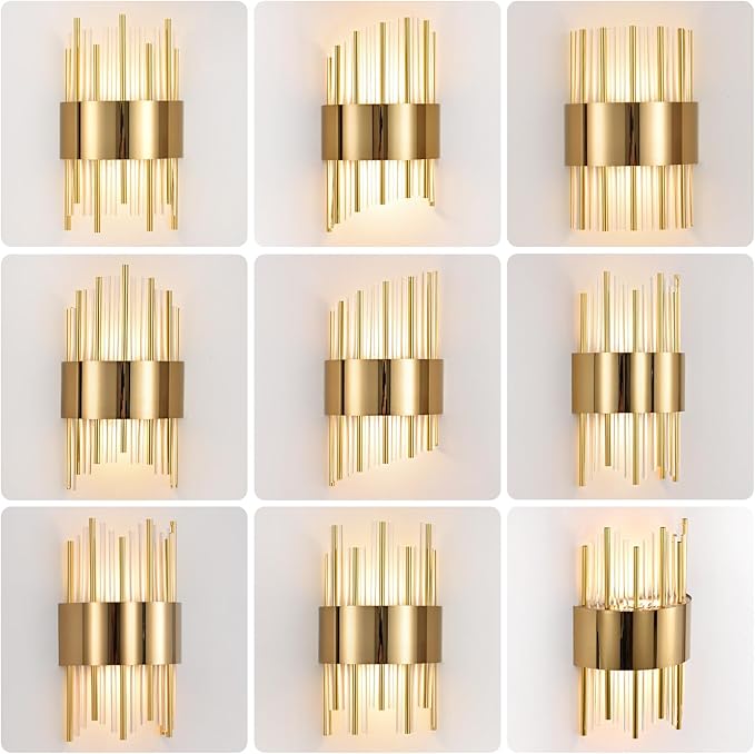 Gold Wall Sconces LED Dimmable Modern Crystal Wall Sconces Gold Wall Light Titanium Vanity Wall Light for Bedroom, Living Room, Dining Room Vanity Mirror Light, Dimmable 0-32W with Light Source,3000K