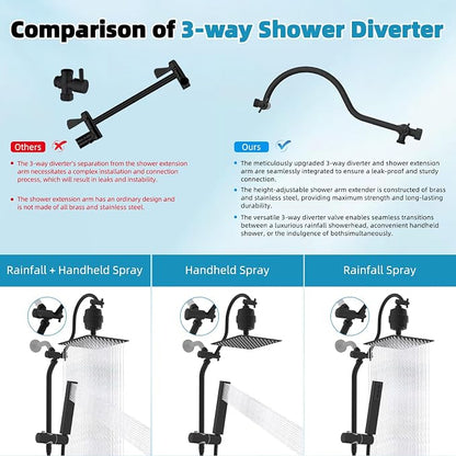 Hibbent 10'' Filtered Shower Head with 4-mode Handheld Spray, Matte Black | High Pressure Showerhead Combo, 12'' Adjustable Extension Arm, Shower Filter, Extension Bar, Easy Reach Holder, 71'' Hose