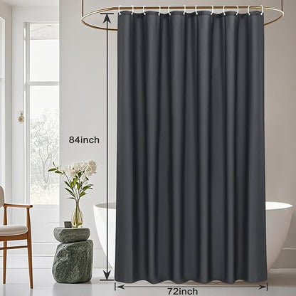 AooHome Extra Long Shower Curtain 72 Width x 84 Height Inch, Solid Fabric Shower Curtain Liner for Hotel, Waterproof, Dark Grey