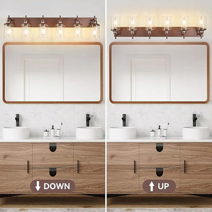 6-Light Bronze Bathroom Light Fixtures Over Mirror,Modern Bathroom Vanity Light with Clear Glass Shade, Wall Sconce for Bathroom Hallway Cabinet Bedroom Kitchen Living Room Foyer E26 Base