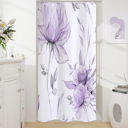 Litabel Small Stall Boho Watercolor Floral Shower Curtain 36 x 72, Lavender Ink Painting Style Flower Shower Curtains for Chic Elegant Bathroom, Artistic Narrow Half Size Shower Curtain