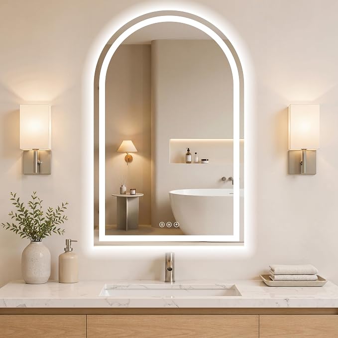 Arched LED Bathroom Mirrors with Lights 24"x40", Anti-Fog, Anti-Fog, Dimmable, Shatterproof, Touch Sensor