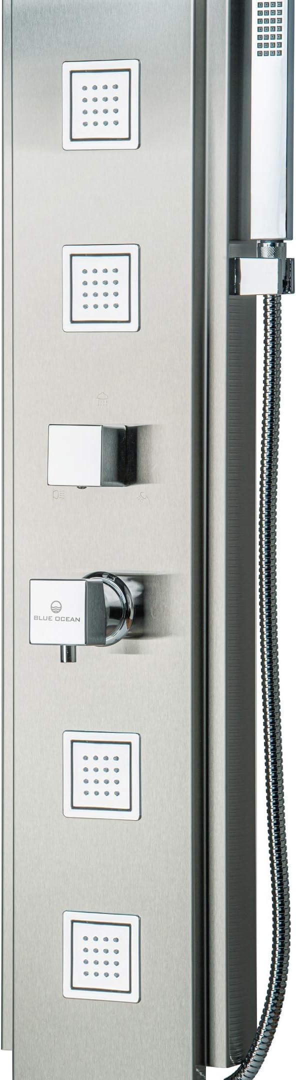 Blue Ocean 59 Inch Stainless Steel SPS8897 Shower Panel with Rainfall Shower Head, Body Nozzles, and Handheld Shower Head