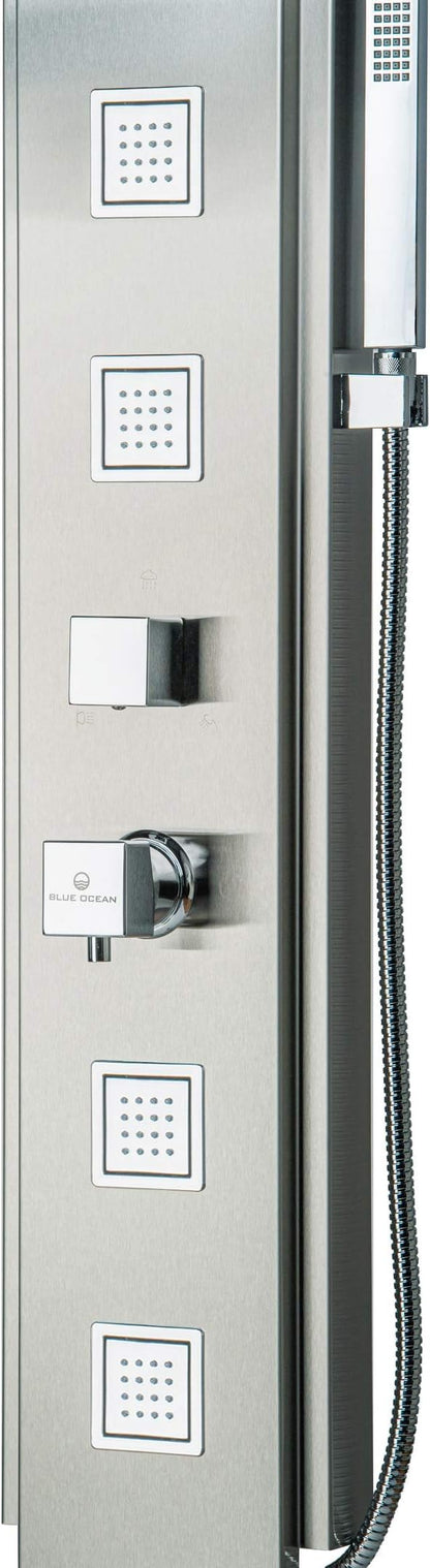 Blue Ocean 59 Inch Stainless Steel SPS8897 Shower Panel with Rainfall Shower Head, Body Nozzles, and Handheld Shower Head