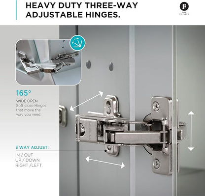 Bathroom Medicine Cabinet, Aluminum, Recessed/Surface Mount, 30" x 36", Right/Left Hinged, Mirrored Interior