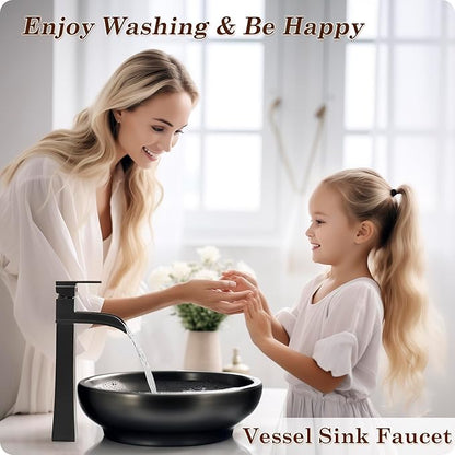 Bronze Waterfall Vessel Sink Faucet, Brass 12 Inch Tall Bathroom Faucets Single Hole Single Handle for Bathroom Bowl Sink with Pop-up Drain & Hoses for Vanity Countertop Modern Farmhouse