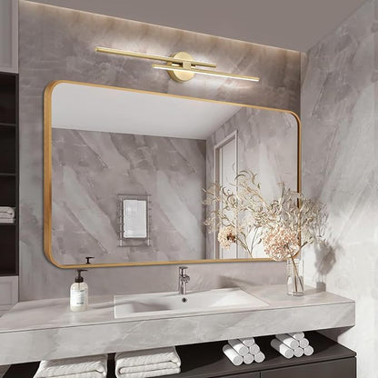 EDISLIVE Dimmable Modern LED Vanity Light Fixtures Bathroom Vanity Wall Lighting, 31.5 in Mirror Vanity Lighting Fixtures for Bathroom Bedroom Makeup Living Room, Gold