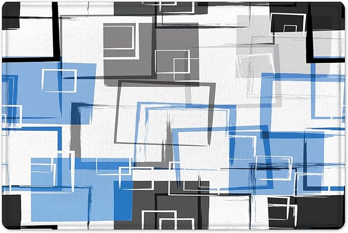 Blue Geometric Abstract Shower Curtain Sets with Rugs Blue and Gray Neutral Design Geometric Shower Curtains for Bathroom Grey Fashion Mid Century Modern Bathroom Decor, 70Lx70W inches