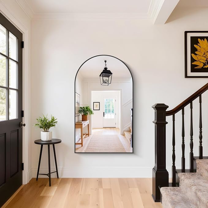 Arched Bathroom Mirror 30x50 Inch, Bathroom Mirror for Over Sink, Wall Mounted Vanity Mirror with Aluminum Frame & Tempered Glass, Ideal for Bedroom, Entryway, Living Room, Mantel, Black