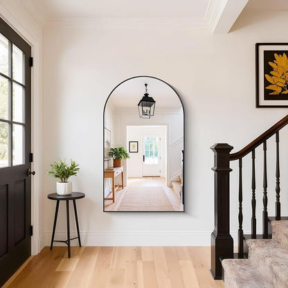 Arched Bathroom Mirror 30x50 Inch, Bathroom Mirror for Over Sink, Wall Mounted Vanity Mirror with Aluminum Frame & Tempered Glass, Ideal for Bedroom, Entryway, Living Room, Mantel, Black