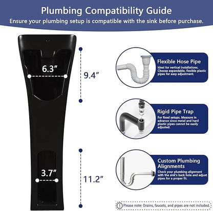 DeerValley Horizon Bathroom Pedestal Sink, 11"L x 13"W x 35"H Small Pedestal Sink, Ceramic One Piece Bath Sink with Overflow and Pre-Drilled Hole, Freestanding Modern Sink in Black, DV-1P529B