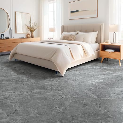 Art3dwallpanels Peel and Stick Floor Tile 30-Pack 12x12 inch Grey Marble | Self Adhesive, Waterproof Vinyl Flooring, Marble Pattern, for Kitchen, Dining Room, Bedrooms, Cover 30 Sq. Ft