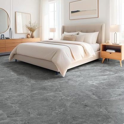 Art3dwallpanels Peel and Stick Floor Tile 30-Pack 12x12 inch Grey Marble | Self Adhesive, Waterproof Vinyl Flooring, Marble Pattern, for Kitchen, Dining Room, Bedrooms, Cover 30 Sq. Ft