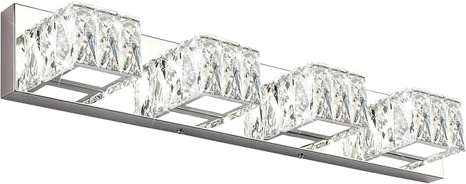 4 Lights Bathroom Vanity Light - Crystal Modern Vanity Lights for Bathroom - Dimmable 24W LED Chrome Bath Light Fixtures Over Mirror Cool White Light