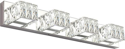 4 Lights Bathroom Vanity Light - Crystal Modern Vanity Lights for Bathroom - Dimmable 24W LED Chrome Bath Light Fixtures Over Mirror Cool White Light