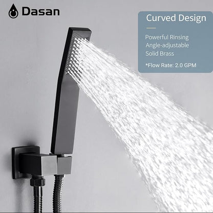 DASAN Full Body Shower System with 6 PCS Body Spray Jets & 12'' Rain Overhead Shower & Handheld, In-Wall Rain Shower System Matte Black Shower Faucets Sets Complete with Valve, SA-SS03AMB-S12W