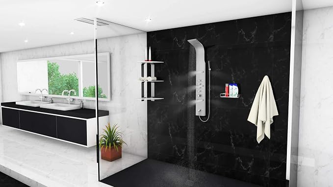 Blue Ocean ™ 64.5” Stainless Steel SPS8879 Thermostatic Shower Panel Tower with Rainfall Shower Head, Body Nozzles, and Handheld Shower Head, Shower Column