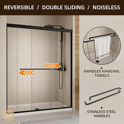Royal Guard Double Sliding Shower Door,44-48" W x 70" H,Matte Black | Shower Doors with 6mm Clear SGCC Tempered Glass,Bypass Shower Enclosure,Nano Coating Easy Clean&Waterproof&Adjustable Width